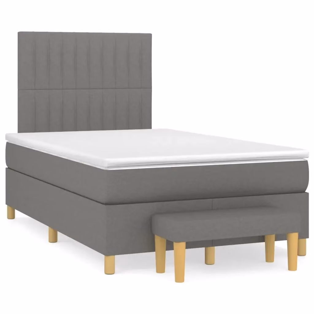 vidaXL Giroletto a Molle Ibrido con Materasso in Tessuto Grigio e Bianco L/P/H: 120 x 200 cm – 2