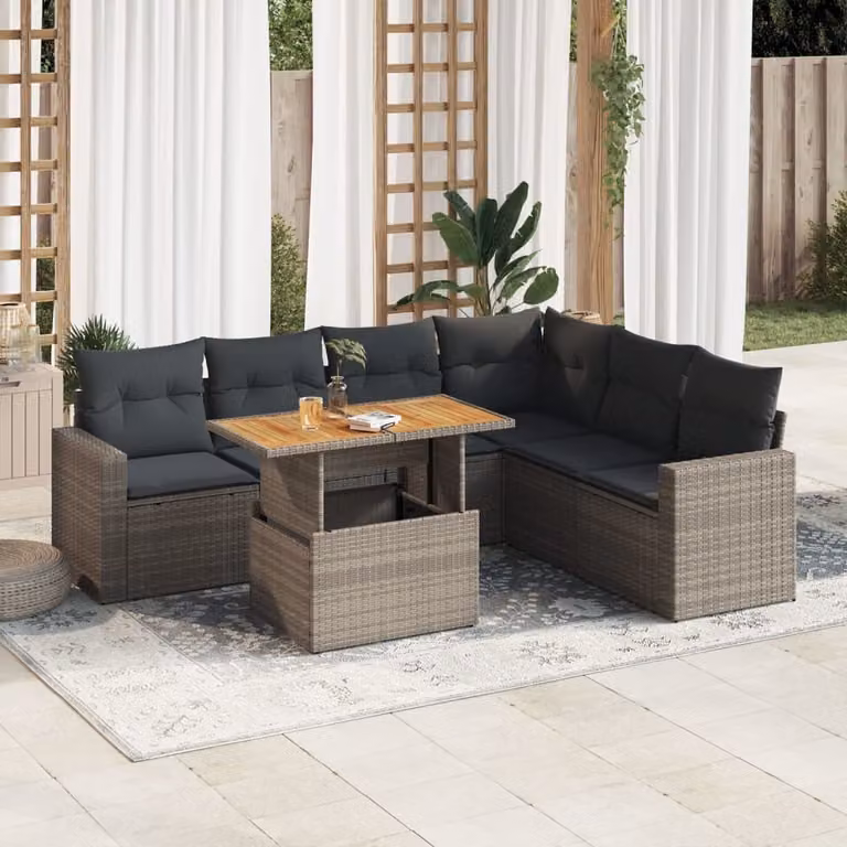 Maison Exclusive - Set Divani da Giardino 7 pz con Cuscini Grigio in Polyrattan