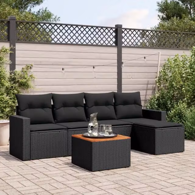 Set Divano da Giardino 6 pz con Cuscini Nero in Polyrattan 3256426