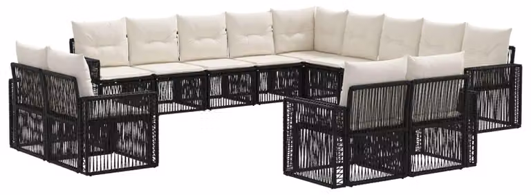 Set da giardino composto da 13 pezzi, in rattan sintetico nero e crema