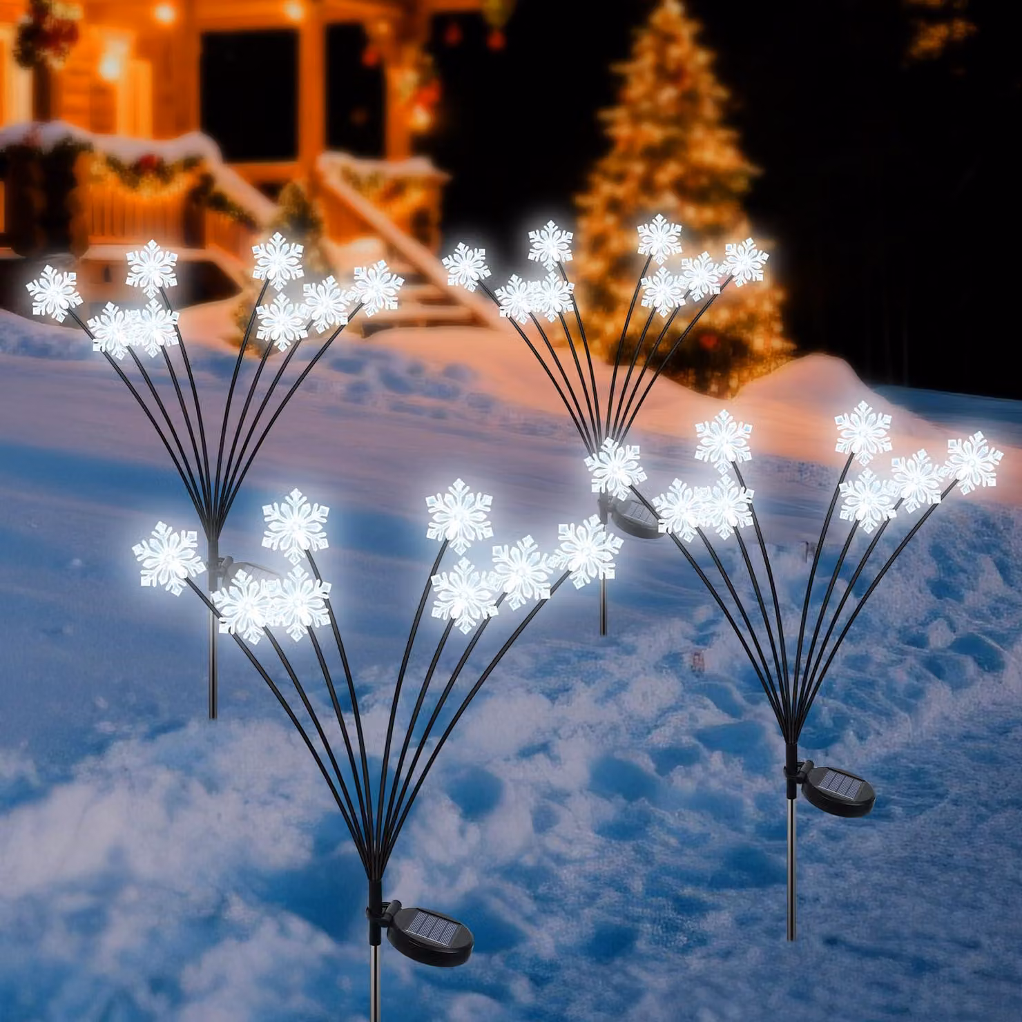 Set di 4 luci a forma di fiocchi di neve solari, 32 pezzi, grado di protezione IP65, per l'esterno
