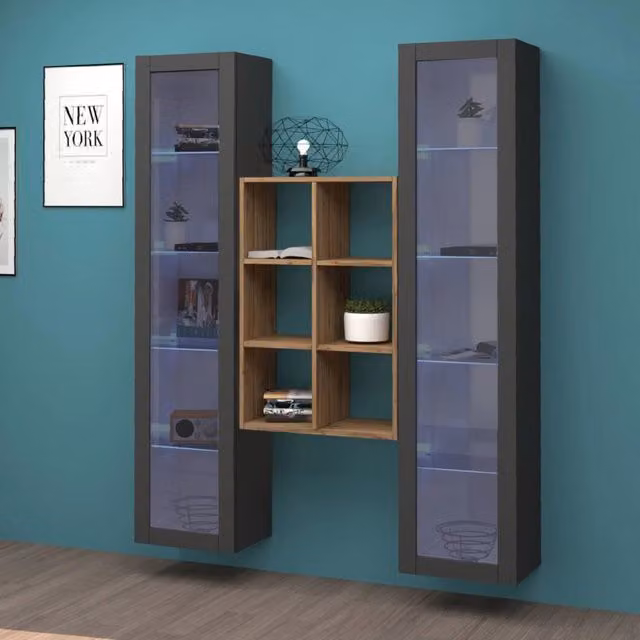 Mobile Espositore Fulvio, Vetrina 12 Ripiani Made in Italy, 30x40x180h cm Nero Antracite