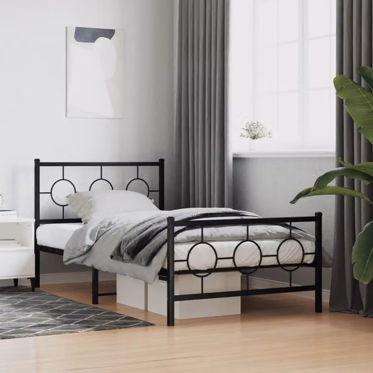vidaXL Giroletto in metallo con testiera e pediera, Nero opaco, L 90 x P 190 cm