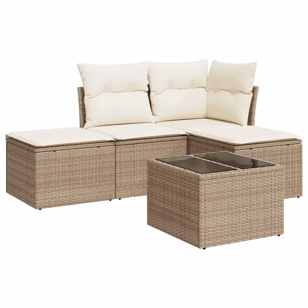 Set Divano da Giardino a L VIDAXL in Polyrattan Beige con 5 Cuscini Moderno – 2