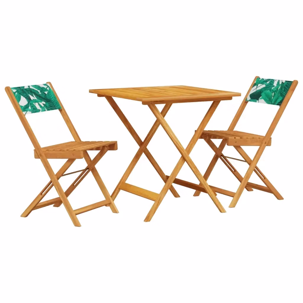 Set da Bistrot vidaXL 3 pz in Legno di Acacia Olio con Motivo Floreale Verde e Marrone per Giardino e Terrazzo – 2