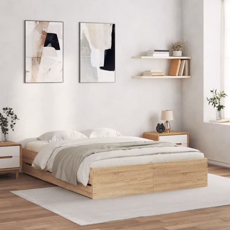 vidaXL Giroletto con Cassetti in Rovere Sonoma e Legno Multistrato, L/P/H: 150 x 200 cm
