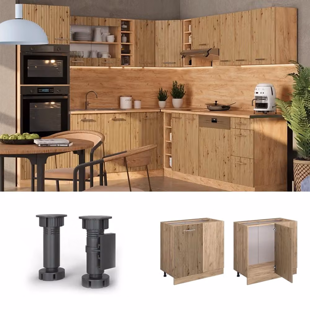 Mobile ad angolo cucina Vicco R-Line in rovere dorato con ante a battente, L: 86 cm – 2