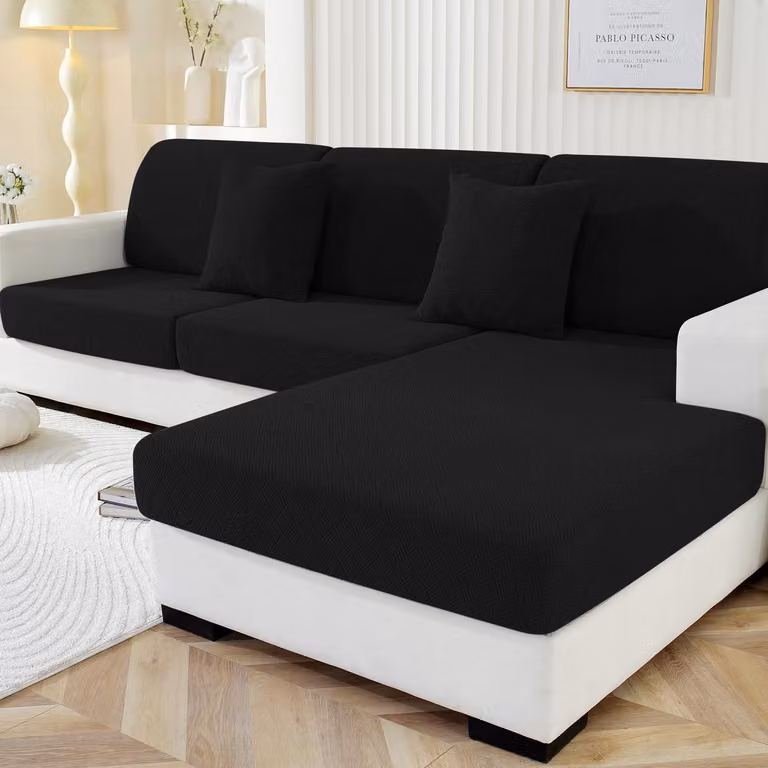 Copertura elastica antiscivolo per divano componibile, colore nero, per 1 posto * 3 posti + chaise longue
