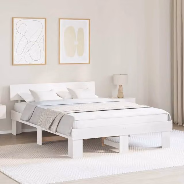 Struttura del letto-Giroletto-Rete del Letto Bianco 150 x 200 cm Pino massello 633358