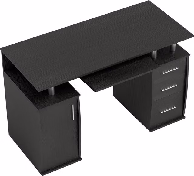 Scrivania per computer HOMCOM moderna con vassoio tastiera e 3 cassetti, colore nero, L: 120 cm, P: 55 cm