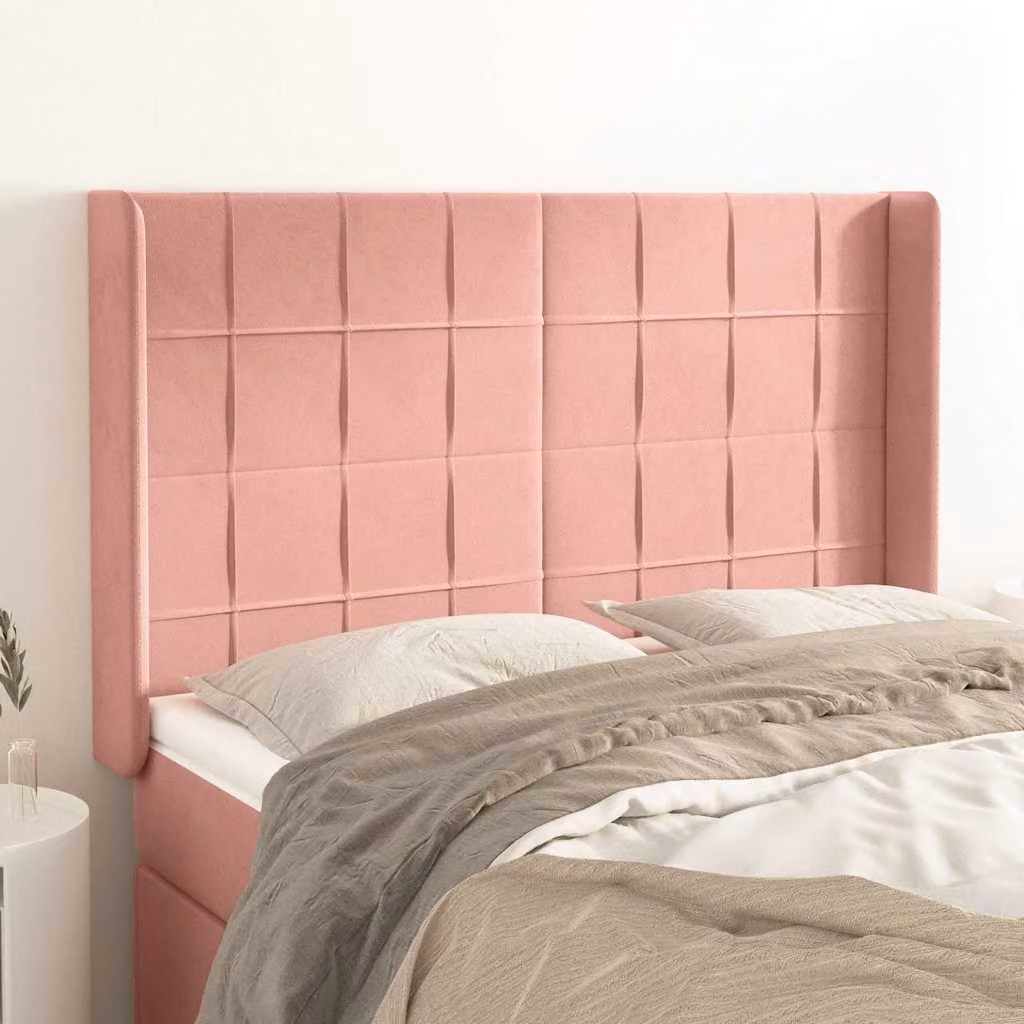 Testiera per letto vidaXL in velluto rosa con pannello imbottito L: 147 cm, P: 16 cm, H: 118-128 cm