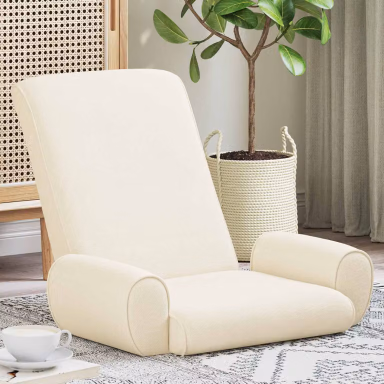 Sedia da pavimento regolabile vidaXL in velluto beige con struttura in metallo e plastica per soggiorno o camera da letto