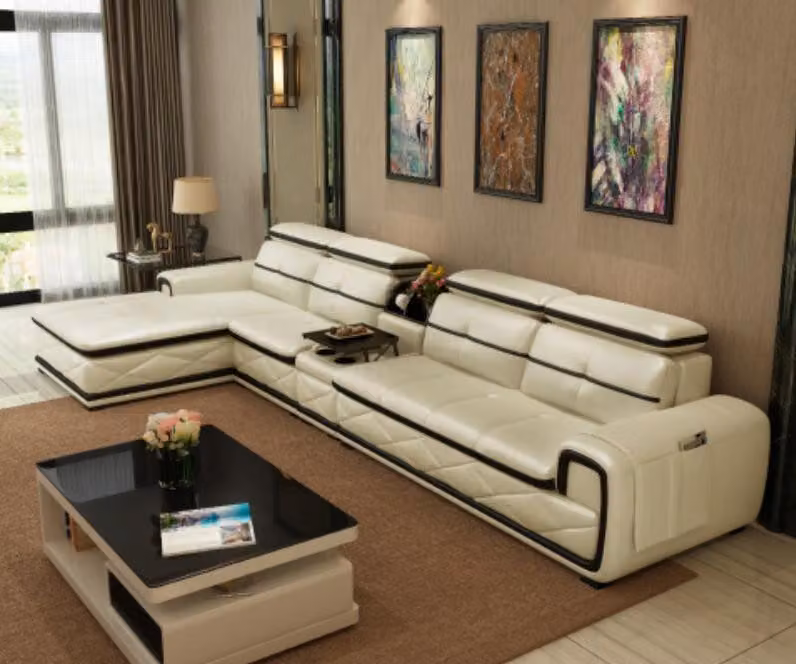 Luxus Ledersofa Ecksofa L-Form Polster Modern Relax Sitz Möbel Wohnlandschaft