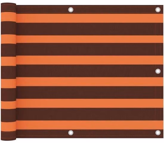 Telo impermeabile per balcone - 75 x 400 cm - A righe arancioni e marroni - Tessuto Oxford con rivestimento inPoliuretano- Resistente ai raggi UV e al vento - Telo per balcone - Include 12 m di barre di fissaggio