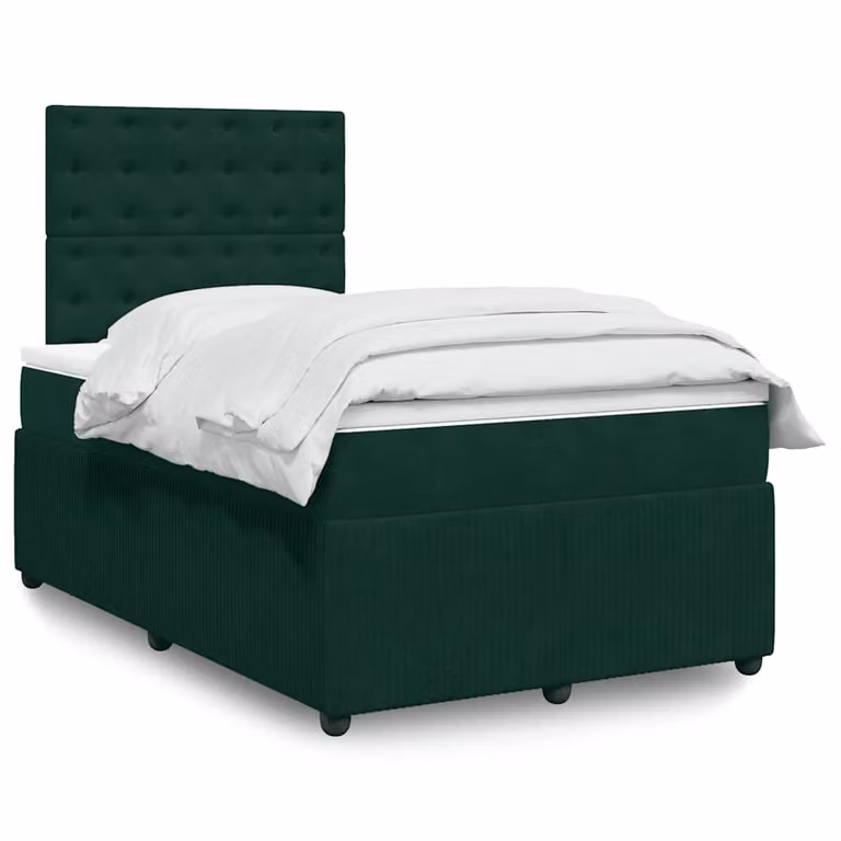 vidaXL Giroletto a Molle con Materasso Ibrido in Velluto Verde Scuro e Bianco L/P/H: 200 x 120 x 150,5 cm