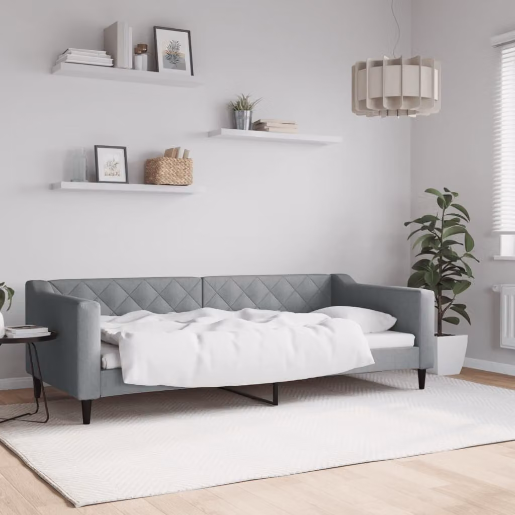 Letto da giorno vidaXL in tessuto grigio con struttura in metallo e legno, 90 x 200 cm