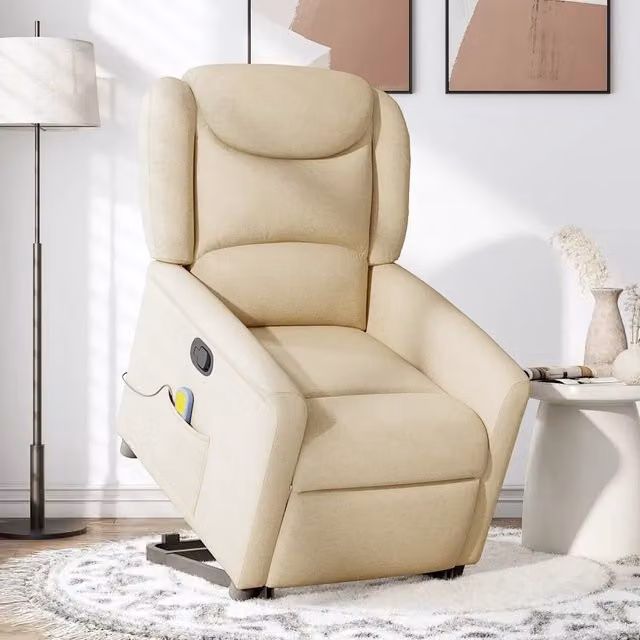 Poltrona Alzapersona Reclinabile e Massaggiante vidaXL in Tessuto Beige per Senior