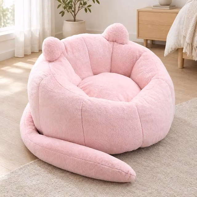 Divano a forma di loto rosa in peluche, imbottitura in schiuma