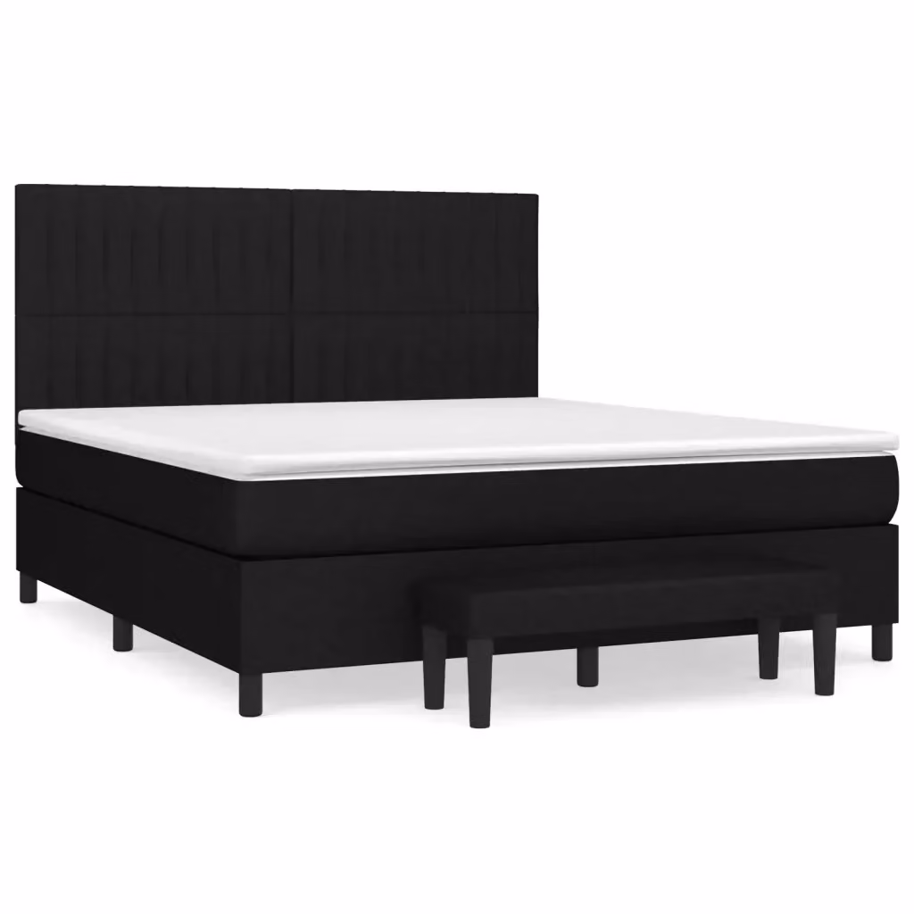 vidaXL Giroletto a Molle Ibrido con Materasso in Tessuto Nero L/P/H: 160 x 200 x 128 cm – 2