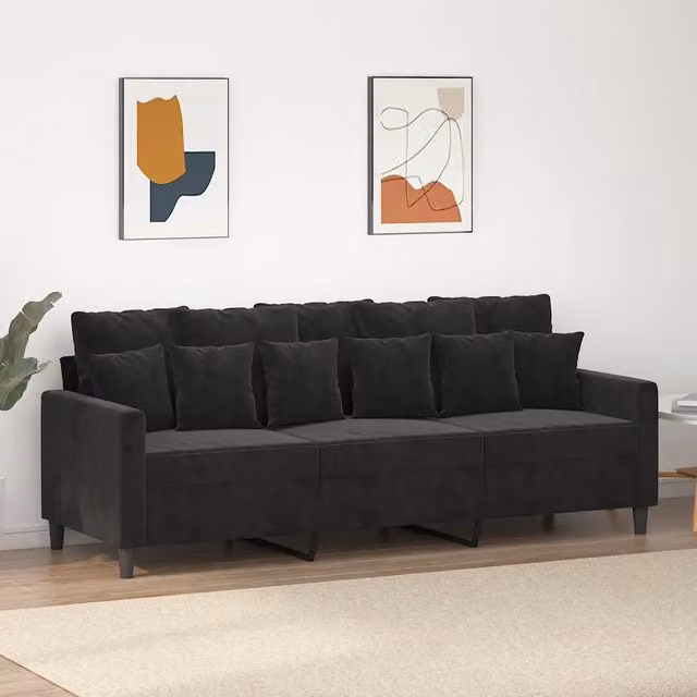 Divano a 3 Posti-Sofa 3 Posti Nero 180 cm in Velluto 706906