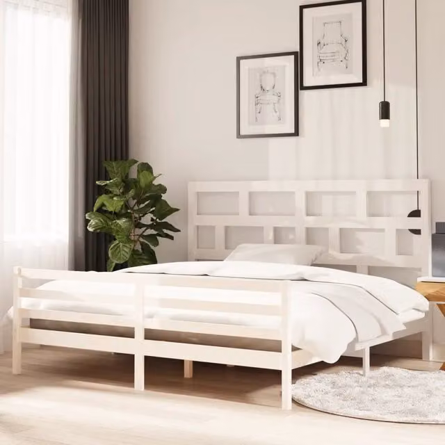 Letto matrimoniale vidaXL in legno massello di pino bianco con doghe in legno L 200 cm x P 200 cm