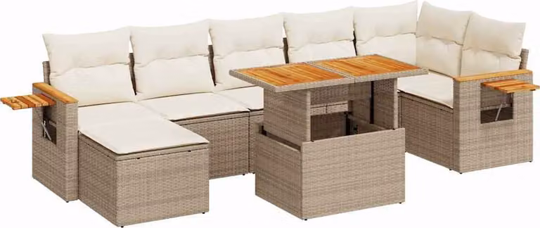 Set Divano da Giardino 8 pz con Cuscini Beige Polyrattan Acacia