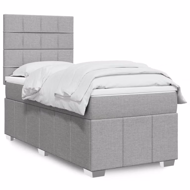 vidaXL Giroletto a Molle con Materasso Ibrido in Tessuto Grigio e Bianco L/P/H: 90 x 200 cm