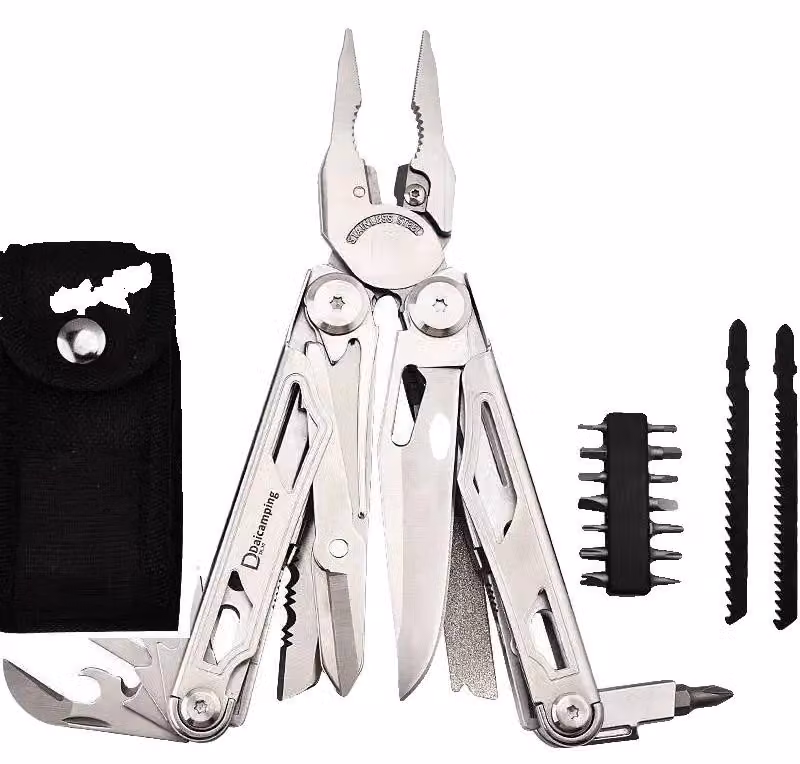 Set di utensili multifunzione, design pieghevole compatto, acciaio inossidabile resistente, modello DL30SILBER