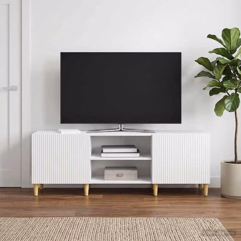 Mobile TV vidaXL Bianco Lucido in Legno MDF per Soggiorno L 150 x P 31 x H 50 cm