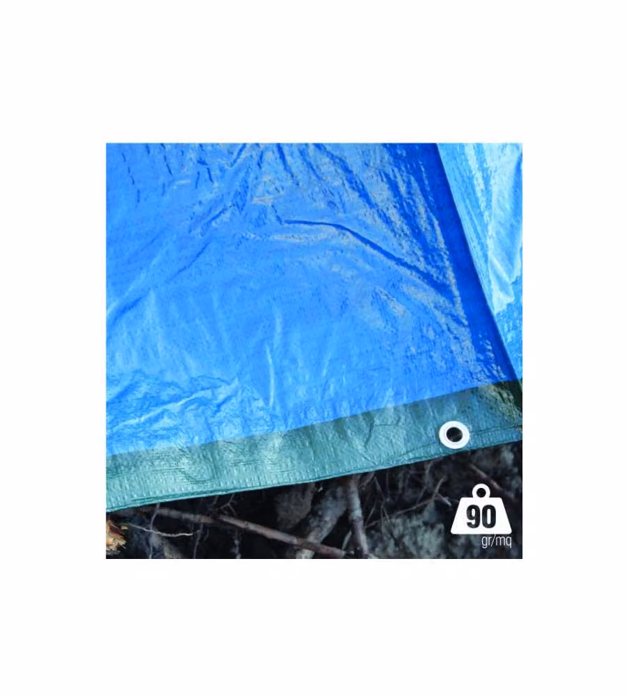Telo Occhiellato 5x8m Blu/Verde 90g/m² per Copertura e Stoccaggio