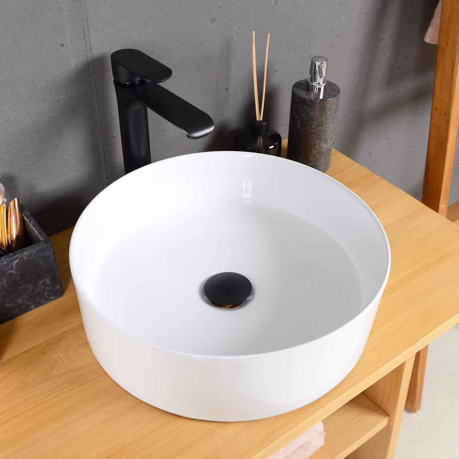 Lavabo in Vetroceramica - Forma rotonda, diametro 40 cm - Bianco