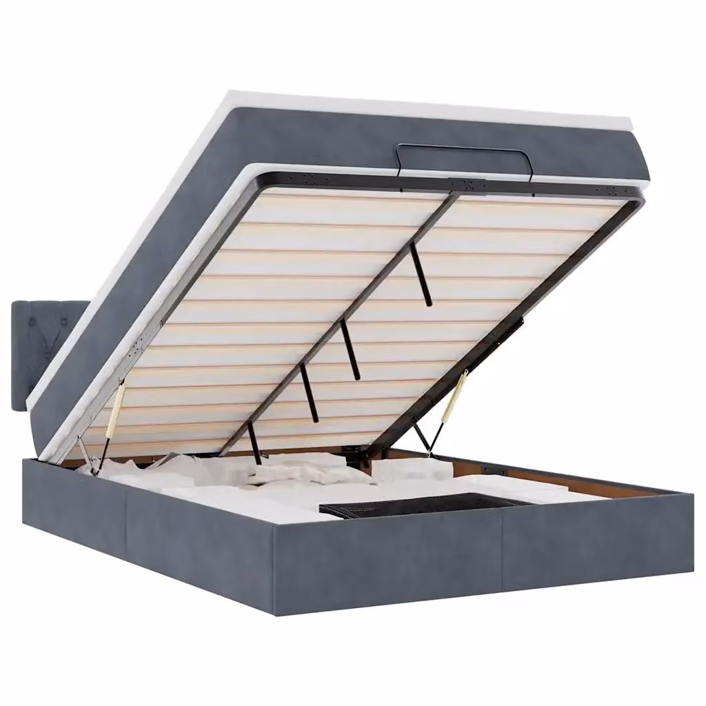 Letto con contenitore a sollevamento vidaXL in velluto grigio e bianco con materasso, L/P/H: 193 x 144 x 88 cm – 2