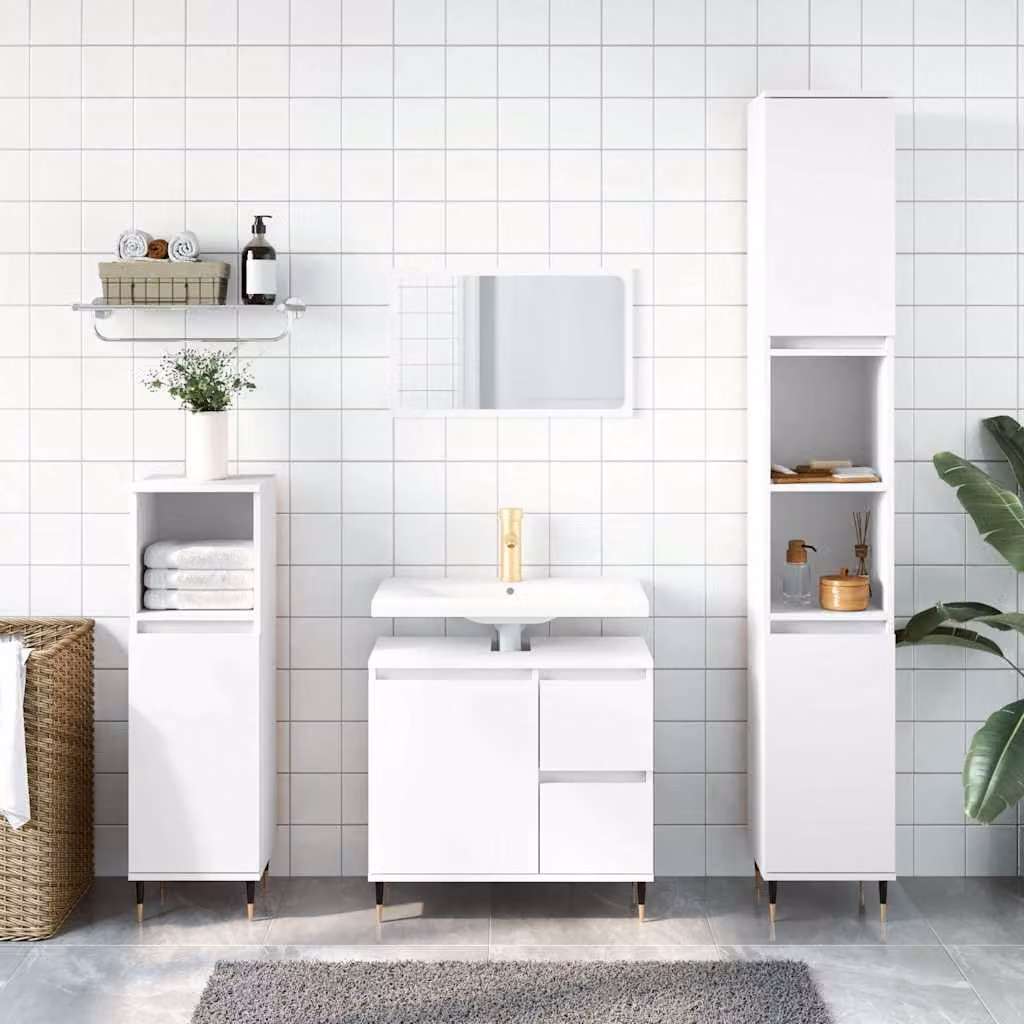 Armadietto da bagno vidaXL bianco in stile industriale con ante a cerniera e ripiani interni L/P/H: 65 x 33 x 60 cm