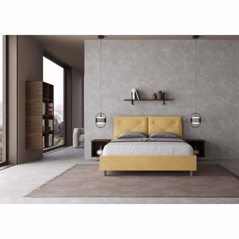 Letto matrimoniale alla francese Ityhome imbottito con contenitore in microfibra giallo L/P/H: 150 x 222 x 110 cm – 2
