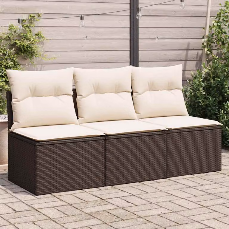 vidaXL Divano da Giardino a 3 Posti in Polyrattan Marrone e Bianco con Cuscini Imbottiti e Rivestimenti Rimovibili