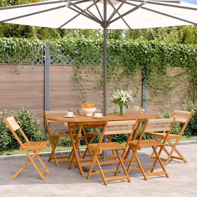 Set di 6 sedie pieghevoli vidaXL in legno di acacia oliato beige con braccioli per giardino e terrazzo