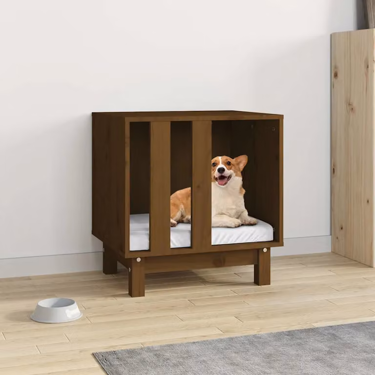 vidaXL Cuccia per cani in legno di pino marrone con pavimento rialzato L/P/H: 50 x 40 x 52 cm