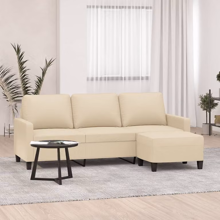 vidaXL Divano a 3 Posti con Poggiapiedi Beige in Tessuto L: 198 cm, P: 80 cm, H: 77 cm