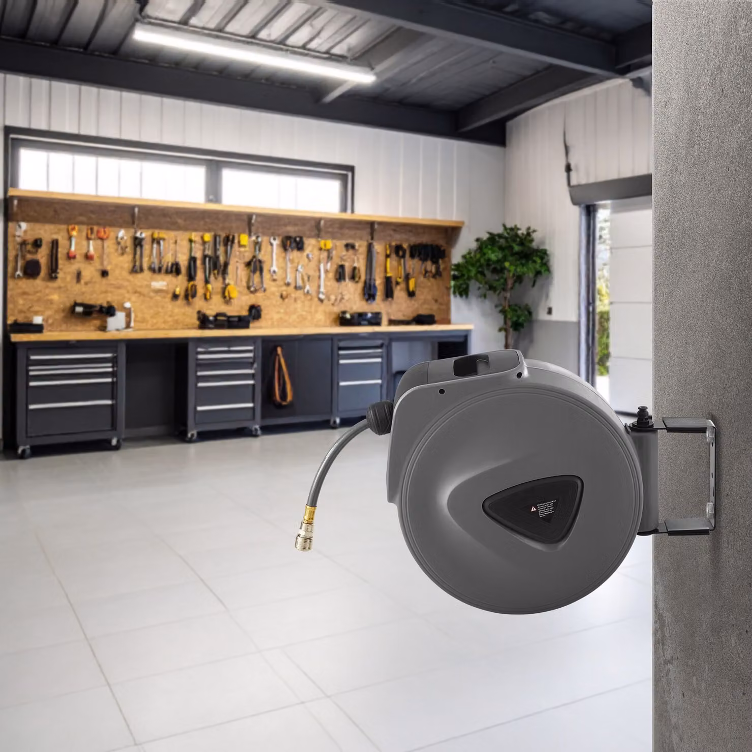 Avvolgitore per tubo aria compressa tectake grigio da 20 m con montaggio a parete – 1
