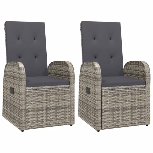 Sedie da Giardino Reclinabili 2 pz | Sedie da Esterno e Cuscini Polyrattan Grigio