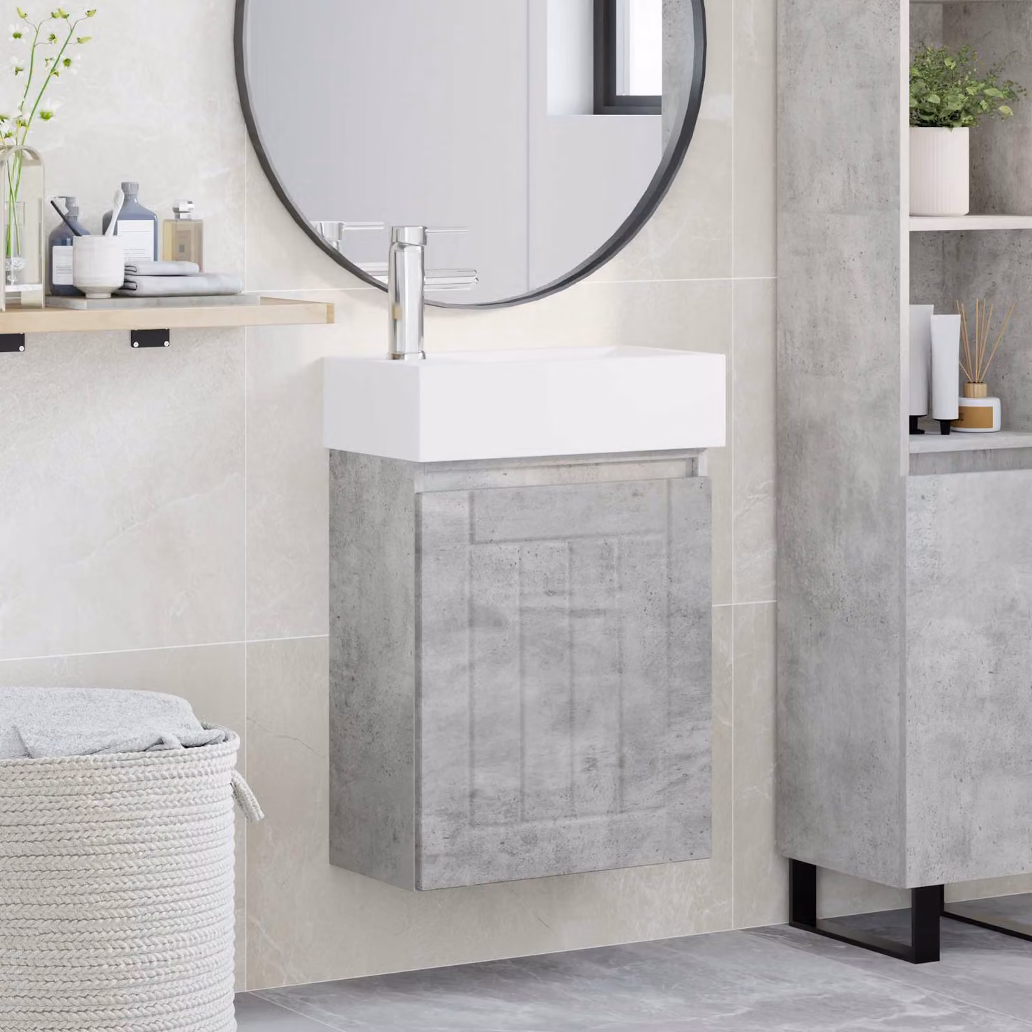 Mobile bagno moderno vidaXL con rubinetto, Grigio Cemento e Bianco, L/P/H: 45,5 x 25,5 x 84 cm