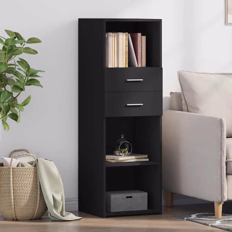 Credenza nera moderna vidaXL in legno multistrato e MDF, sospesa, L 40 cm x P 42,5 cm x H 124 cm