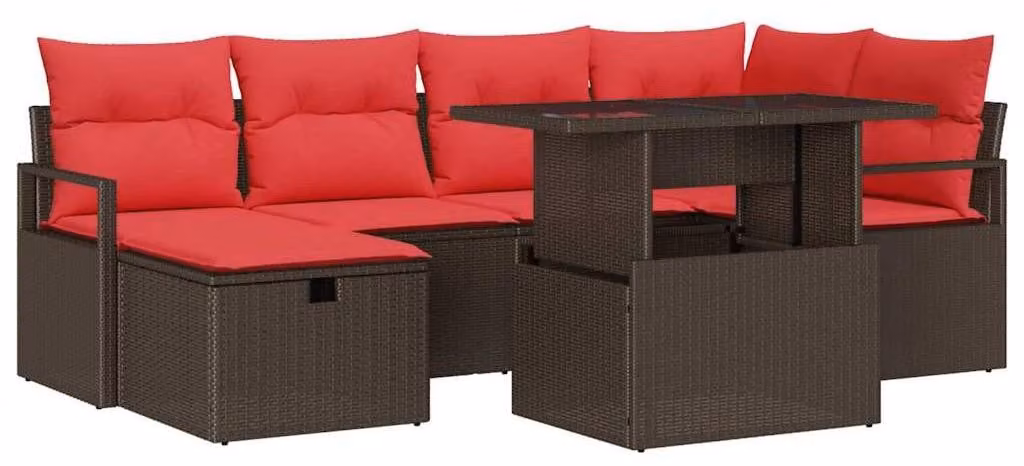 Set di divani da giardino, 7 pezzi, color marrone, in rattan sintetico