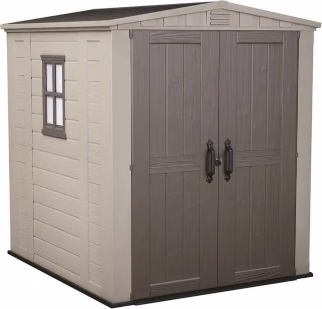Casetta da Giardino Keter Factor 6x6 in Resina Beige con Doppia Ante e Finitura Effetto Legno L/P/H: 178 x 208 x 195,5 cm