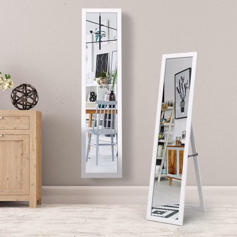 Specchio a figura intera moderno Costway con struttura in legno, Bianco, H 155 x L 37 cm