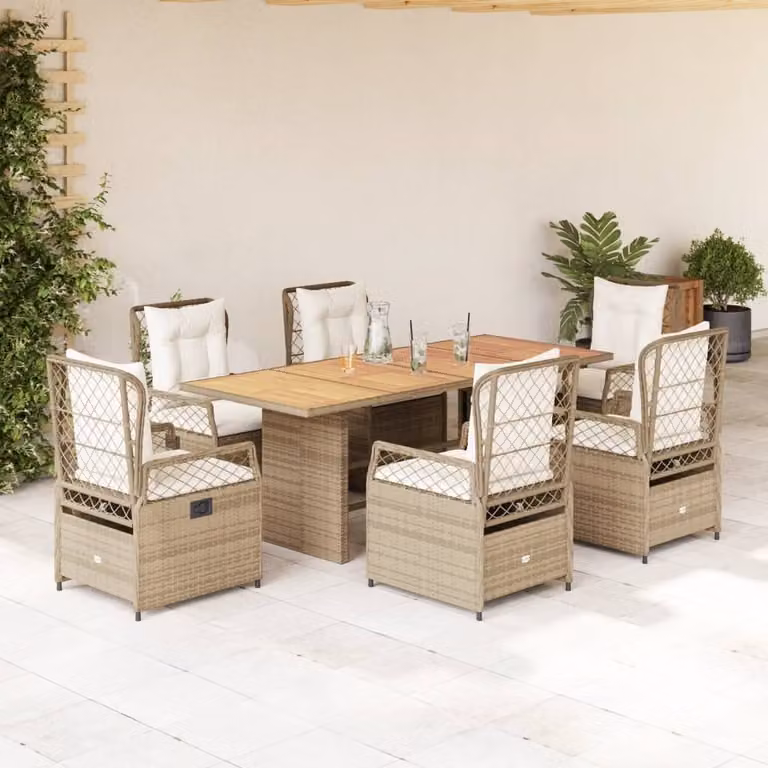 Maison Exclusive - Set da pranzo da giardino 7 pezzi con cuscini in polyrattan beige