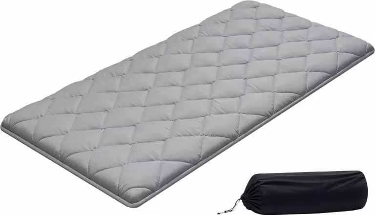 Materasso futon giapponese - Materasso tatami - Dimensioni 203 x 99 x 6,35 cm - Pieghevole - 9 strati - Con borsa per riporlo e set di fissaggio - Per yoga/meditazione - Grigio
