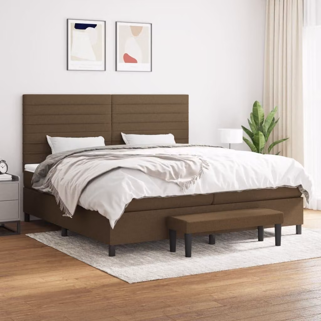 The Living Store Letto a molle con materasso marrone scuro 200x200 cm in tessuto