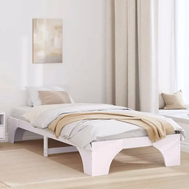 Struttura letto con giroletto e rete in pino massello bianco L/P: 100 x 200 cm
