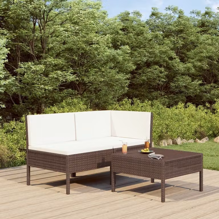 Maison Exclusive - Set da giardino a 3 pezzi con cuscini in polyrattan marrone